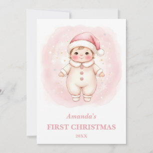 Baby Girl First Christmas Pink Santa Photo Card