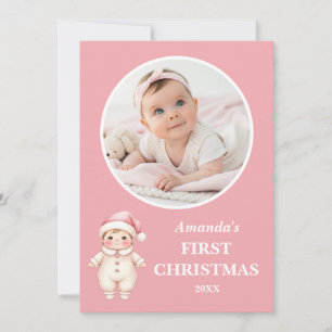 Baby Girl First Christmas Pink Santa Photo Card