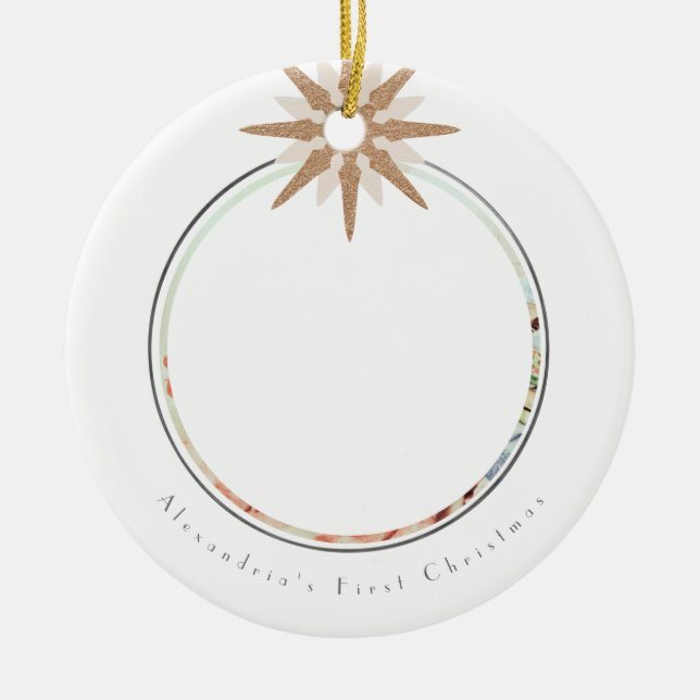 Baby Girl First Christmas Pink Snowflake Photo Ceramic Ornament (Front)