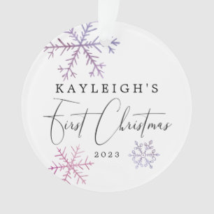 Baby Girl First Christmas Pink Snowflakes Photo Ornament