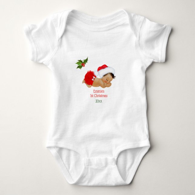 Baby Girl First Christmas Red Santa Hat Baby Bodys Baby Bodysuit (Front)