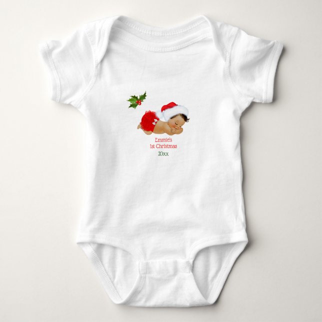 Baby Girl First Christmas Red Santa Hat Baby Bodys Bodysuit (Front)