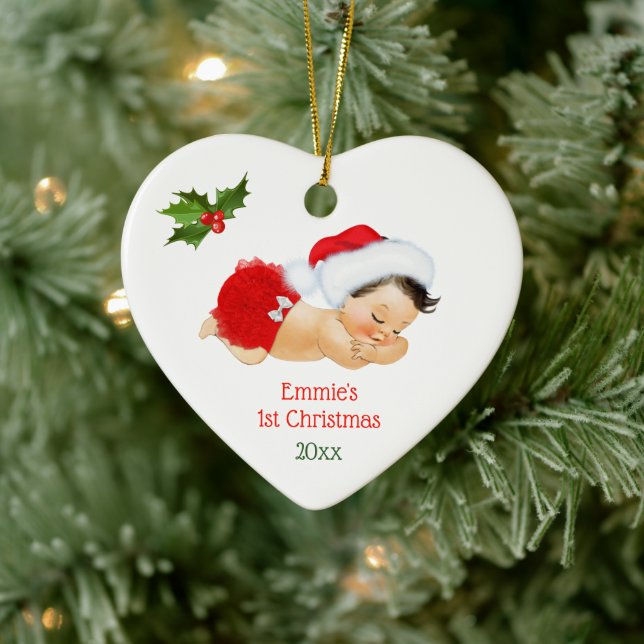 Baby Girl First Christmas Red Santa Hat Ceramic Or Ornament (Tree)