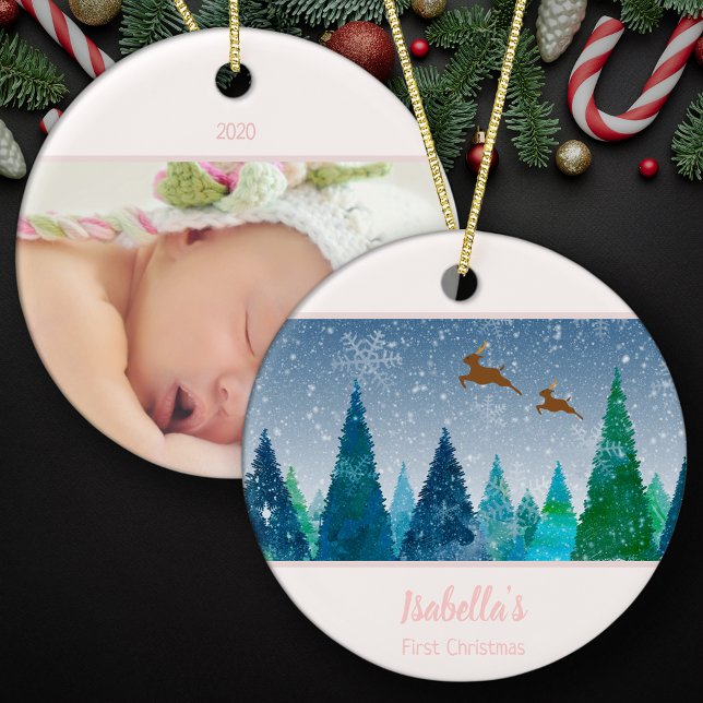 Baby Girl First Christmas Snowflake Photo Ceramic Ornament (Creator Uploaded)