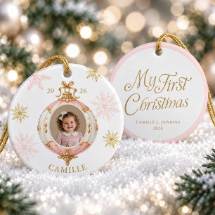Baby Girl First Christmas Snowflake Photo Ornament