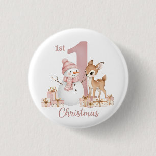 Baby Girl First Christmas Snowman Deer 3 Cm Round Badge