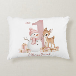Baby Girl First Christmas Snowman Deer Decorative Cushion