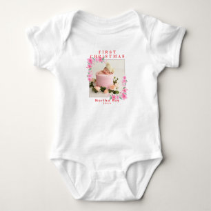 Baby Girl First Christmas Soft Pink floral frame Bodysuit