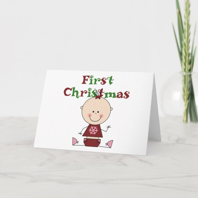Baby Girl First Christmas T-shirts and Gifts Holiday Card (Front)