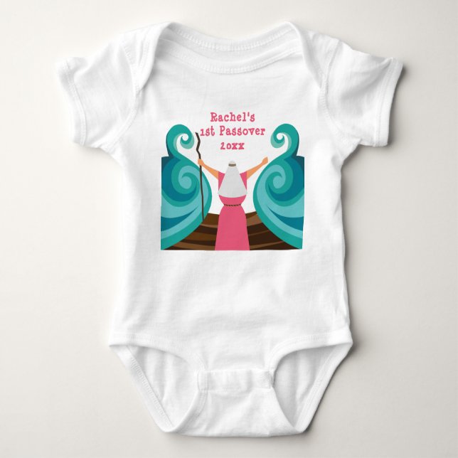 Baby Girl First Passover Cute Moses Custom Name Baby Bodysuit (Front)