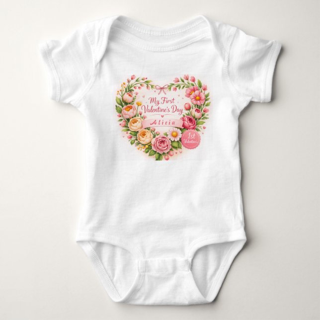 Baby Girl First Valentine’s Day Design Customize Bodysuit (Front)