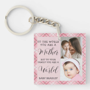 Baby girl First Year 2 Photo Keepsake pink plaid Key Ring