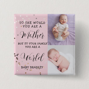 Baby girl First Year Photo Collage Keepsake pink  15 Cm Square Badge