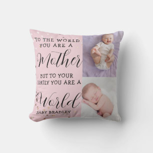 Baby girl First Year Photo Collage Keepsake pink Cushion