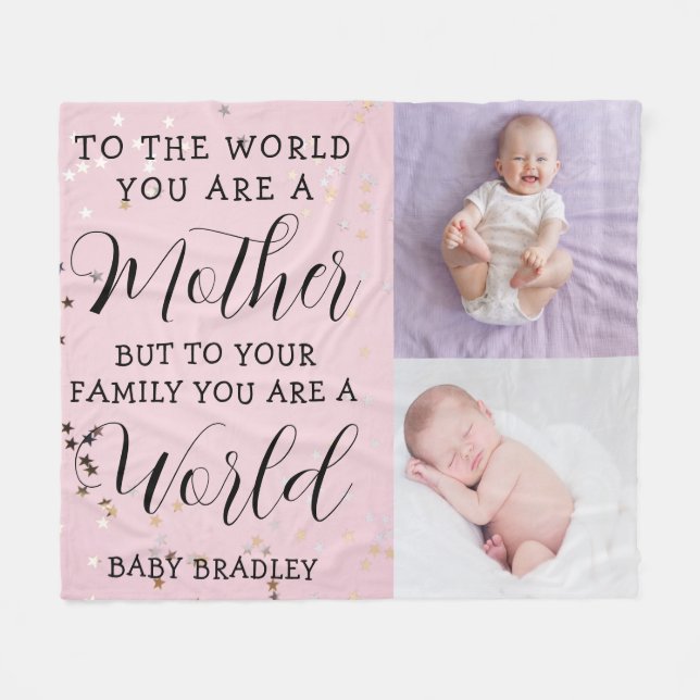 Baby girl First Year Photo Collage Keepsake pink Fleece Blanket (Front (Horizontal))