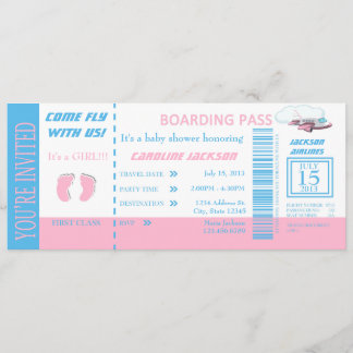 Baby Girl Flight Ticket Invitation Customisable