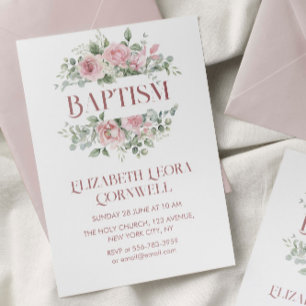 Baby Girl Floral Wreath Baptism Invitation