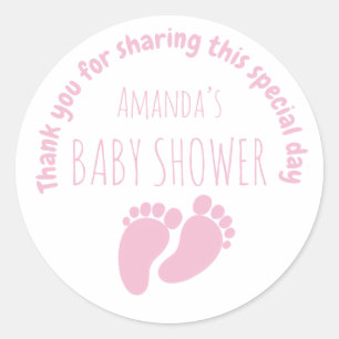 Baby Girl Footprint Baby Shower Pink Classic Round Sticker