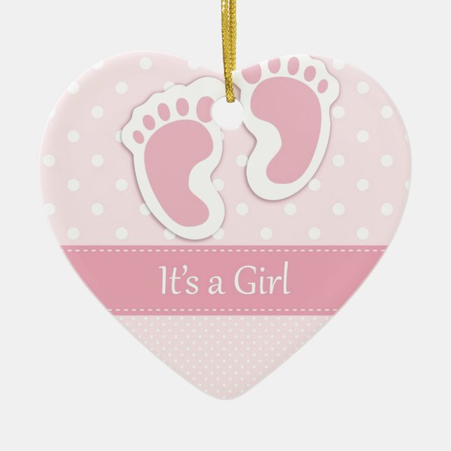 Baby Girl Footprints Adorable Ceramic Tree Decoration (Front)