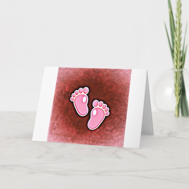 baby girl footprints feet cute expecting newborn card (Front)