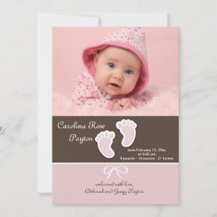 Baby Girl Footprints Photo Birth Announcement