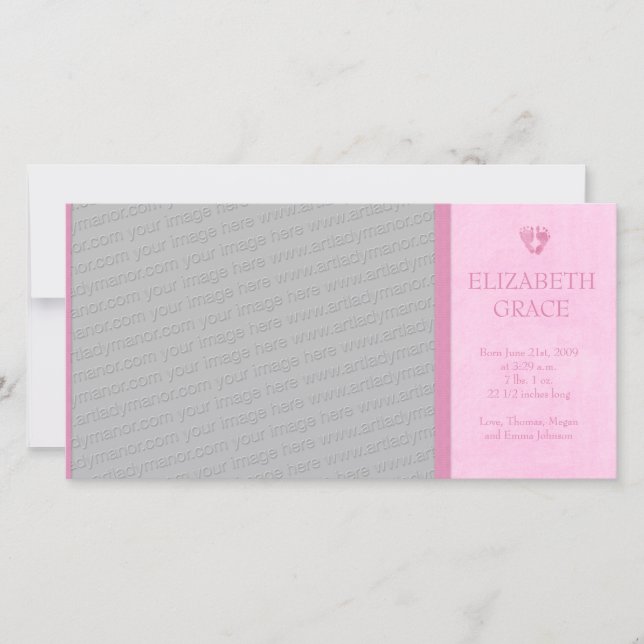 Baby Girl Footprints Photo Birth Announcement (Front)