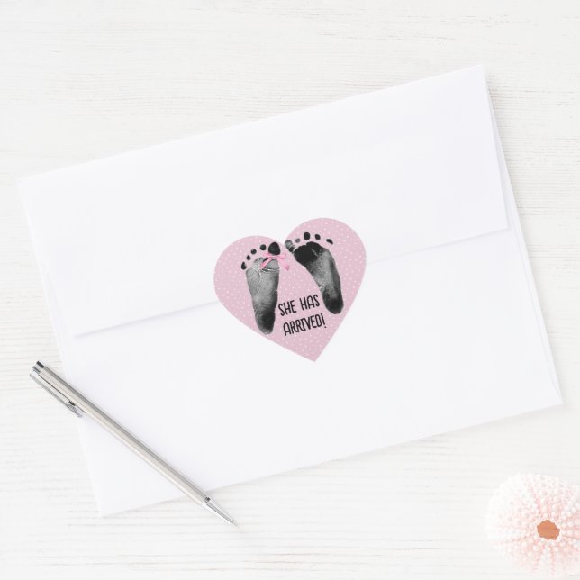 Baby Girl Footprints with Bow Heart Sticker (Envelope)