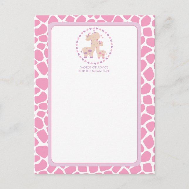 Baby Girl Giraffe Baby Shower Words of Advice Card (Front)