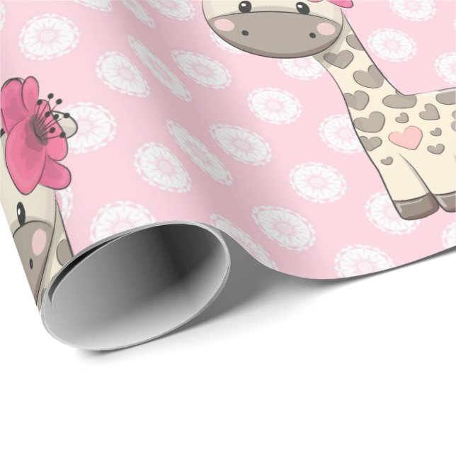 Baby Girl Giraffe Wrapping Paper   (Roll Corner)