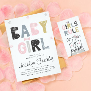 Baby Girl   Girls Rule Neutral Colours Baby Shower Invitation