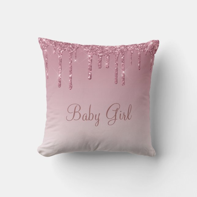 Baby Girl Glitter Girly Pretty Bling Typography Cushion (Front)