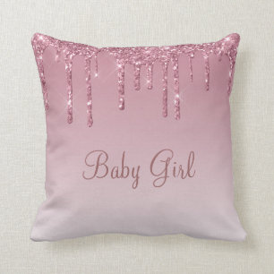 Baby Girl Glitter Girly Pretty Bling Typography Cushion
