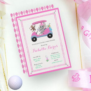 Baby Girl Golfing Elephant & Monkey Shower Invitation