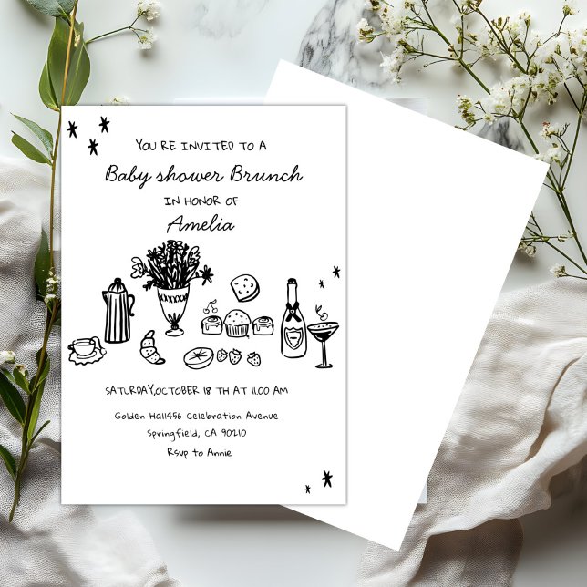 Baby Girl  Hand Drawn Baby Shower Brunch Invitation (Creator Uploaded)
