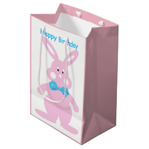 Baby Girl Happy Birthday Bunny Custom MGB Medium Gift Bag