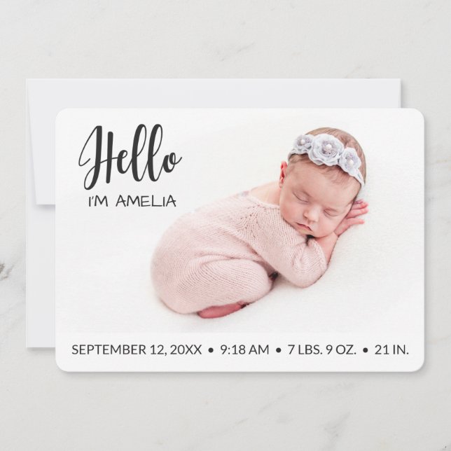 Baby girl Hello overlay photo modern minimalist Announcement (Front)