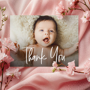 Baby Girl Horizontal Photo Handlettering script Thank You Card