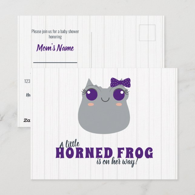 Baby Girl Horned Frog Purple Baby Shower Invitatio Postcard (Front/Back)