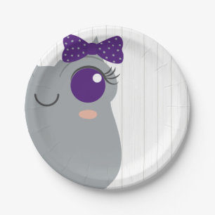Baby Girl Horned Frog Purple Baby Shower Paper Plate