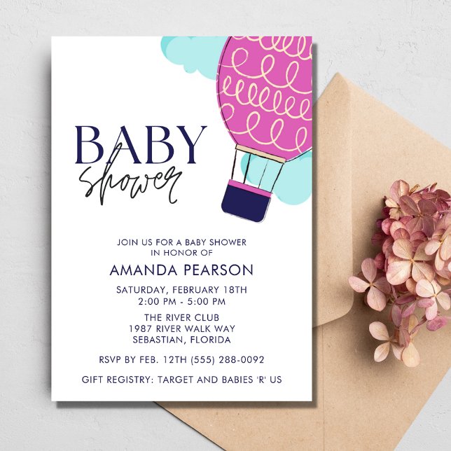 Baby Girl Hot Air Balloon Baby Shower Invitation (Baby Girl Hot Air Balloon Baby Shower Invitation)