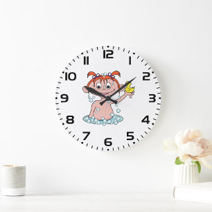 Baby Girl In A Bath Large Clock