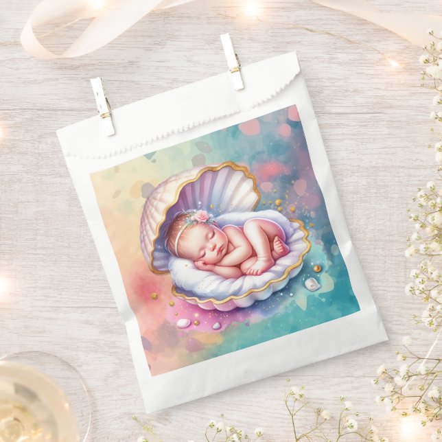 Baby Girl in a Seashell Baby Shower  Favour Bag (Clipped)