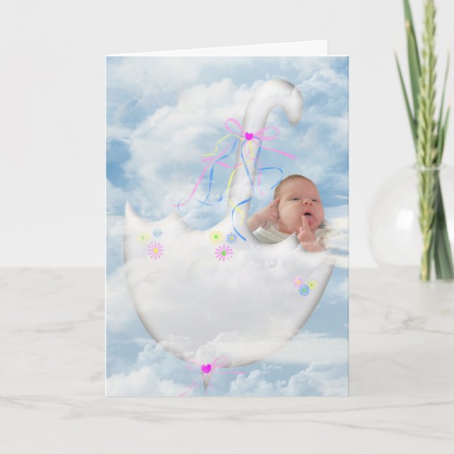 Baby Girl in Floating Umbrella Card (Front)
