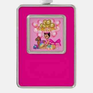 Baby Girl in Pink Silver Plated Framed Ornament
