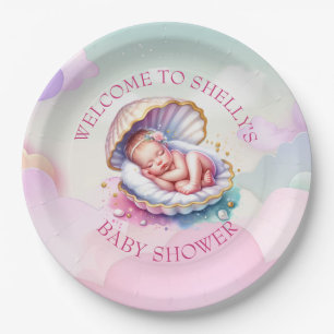 Baby Girl in Seashell Baby Shower Big Sister to be Paper Plate