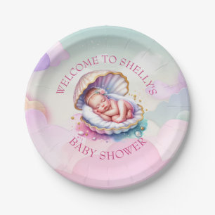 Baby Girl in Seashell Baby Shower Big Sister to be Paper Plate