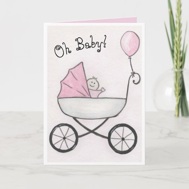 Baby Girl in Stroller Card (Front)
