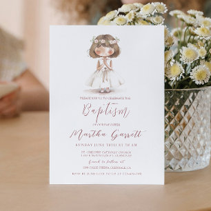 Baby Girl in White Dress Praying Girl Baptism Invitation