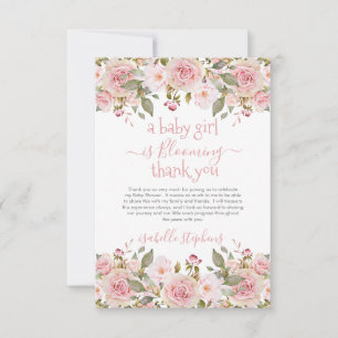 Baby Girl Is Blooming Floral Baby Shower  Thank You Card