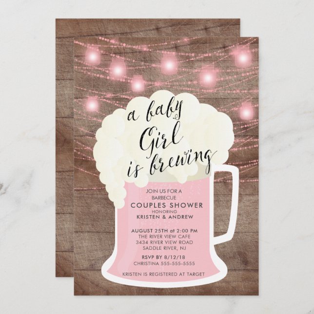 Baby Girl Is Brewing Baby Shower Invitation (Front/Back)